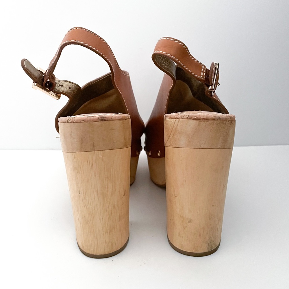 Sam Edelman Marley Leather Wooden Open Toe Studded Platform Clogs - Picture 4 of 9
